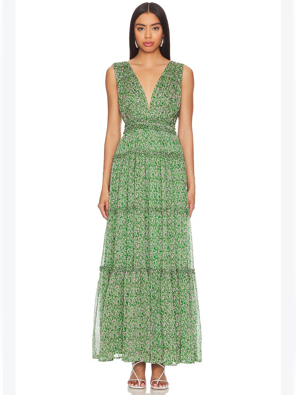 ASTR the Label Edessa Floral Chiffon Maxi Dress Size Small Tiered Ruffle